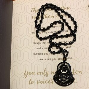 Black Beaded Buddha Pendant Necklace